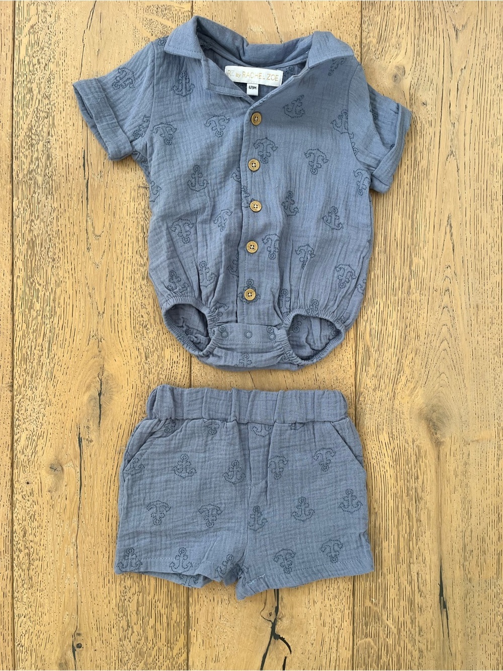 RZ Rachel Zoe Baby Boy 6-9 months Sailor Sailboat Summer Short Set Onsie Blue